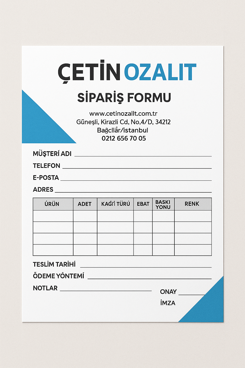 Sipariş Formu